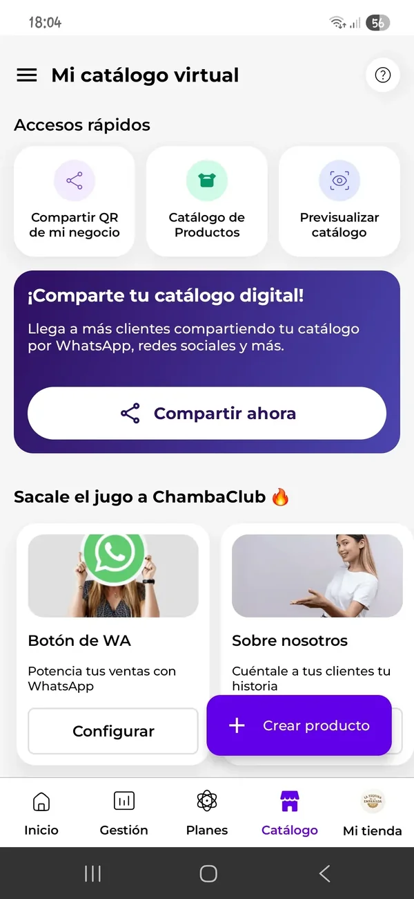 La página web del comercio en la app