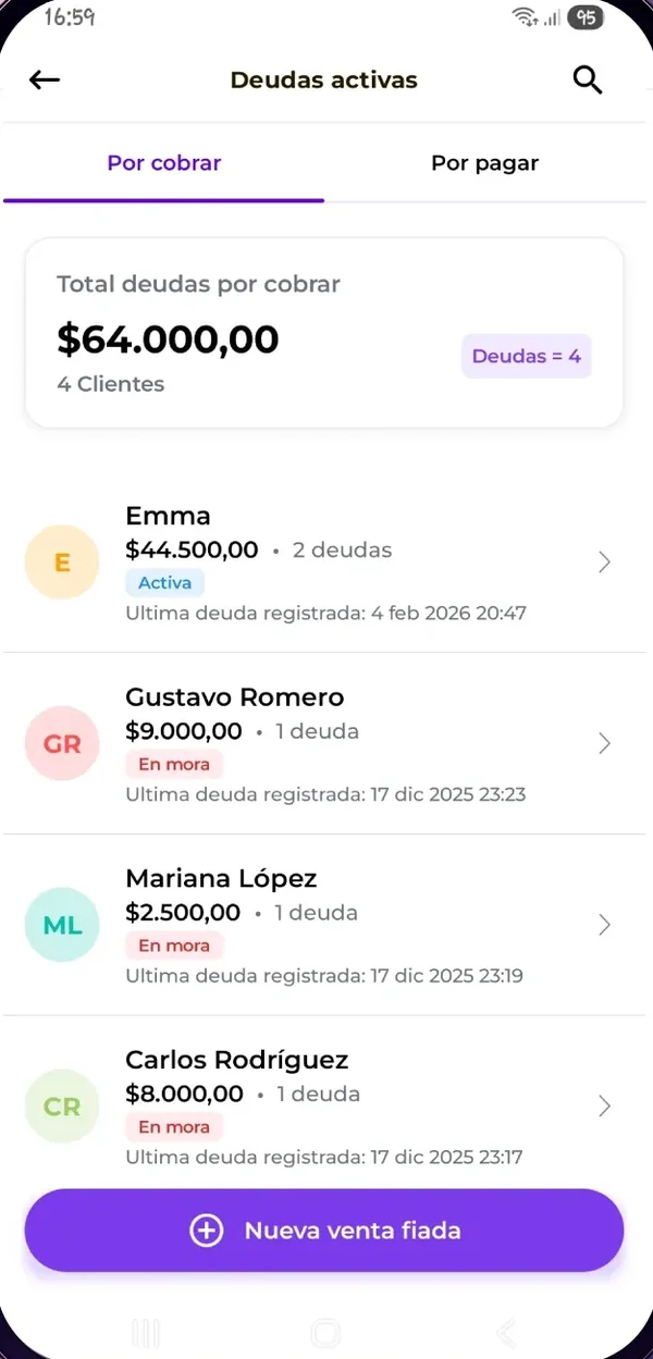 Fiado y clientes en la app de chambaclub